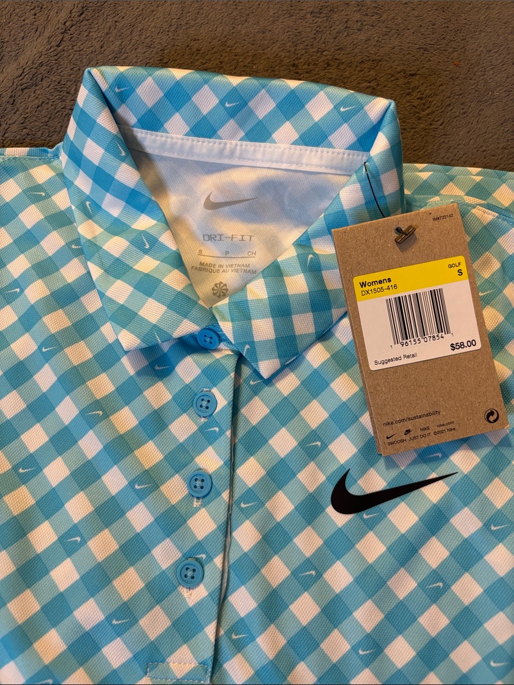 Nike Sleeveless Polo - Light Blue & White Gingham - Picture 2 of 2